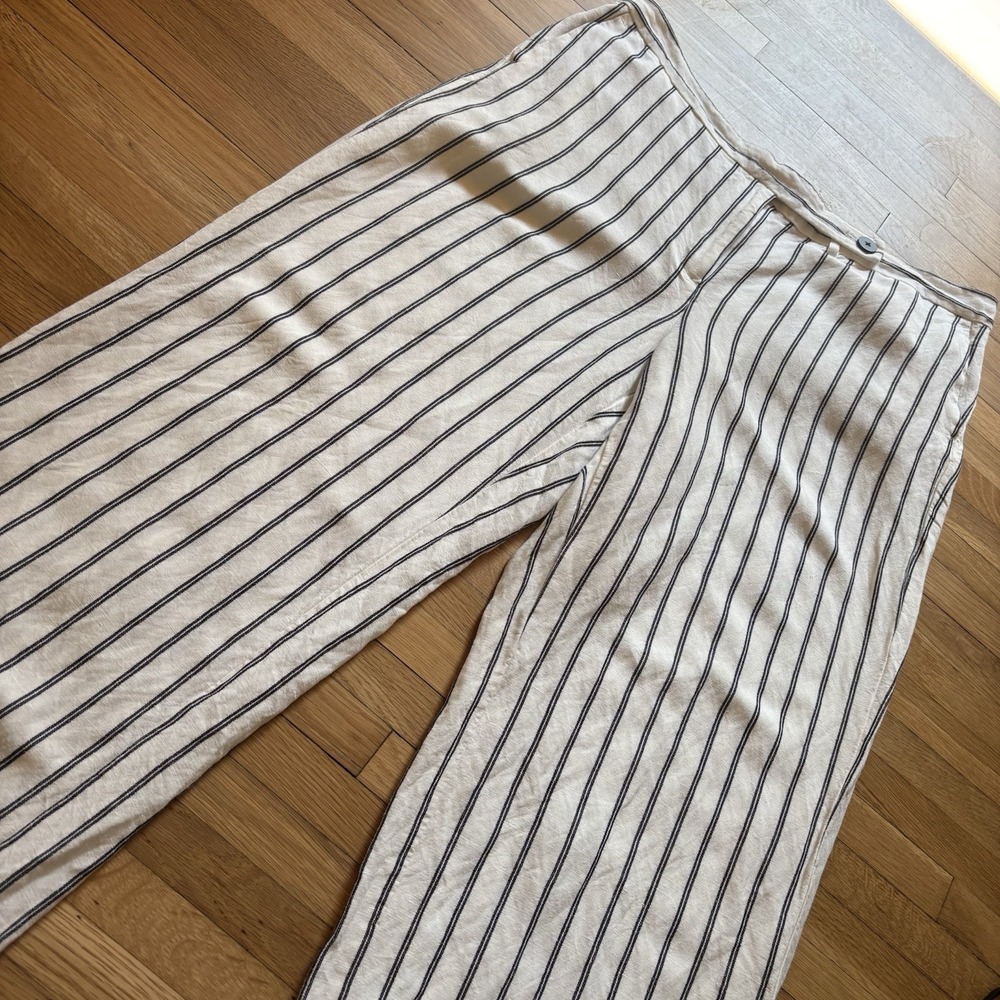 J Jill Westport Blue White Striped Wide Leg Pants Women 18 Linen Blend Beachy